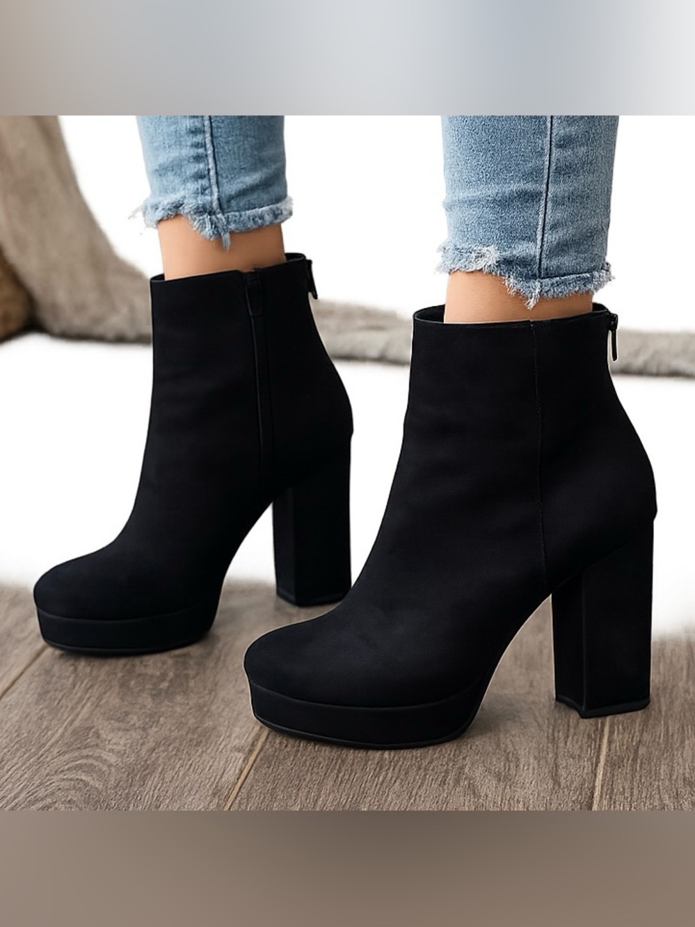 Call It Spring Black Faux Suede Platform Ankle Booties Women’s Size 9 Block Heel